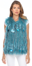 Load image into Gallery viewer, FOX VEST - BLUE / GREEN HUE WITH TASSEL ACCENTS
