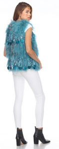 FOX VEST - BLUE / GREEN HUE WITH TASSEL ACCENTS