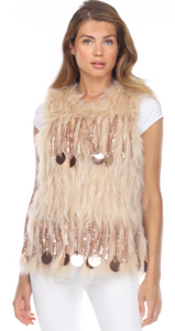 FOX VEST - CREAM w/PINK TINT & TASSEL ACCENTS