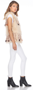 FOX VEST - CREAM w/PINK TINT & TASSEL ACCENTS