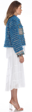 Load image into Gallery viewer, MINK JACKET - BLUE - FRINGE HIGHLIGHTED TRIM &amp; PEARL BUTTONS
