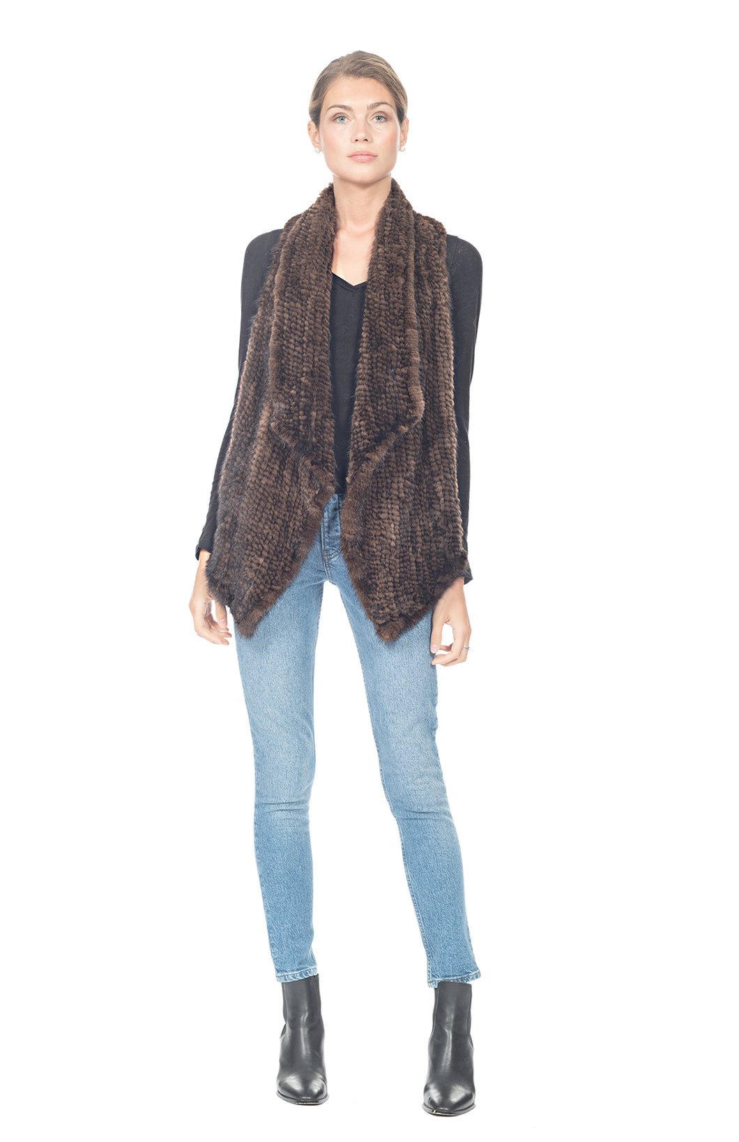 KNITTED MINK VEST with Leather Back