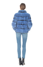 Load image into Gallery viewer, MINK JACKET - SKY BLUE - ZIPPERED  WITH SILK LINING
