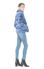 Load image into Gallery viewer, MINK JACKET - SKY BLUE - ZIPPERED  WITH SILK LINING
