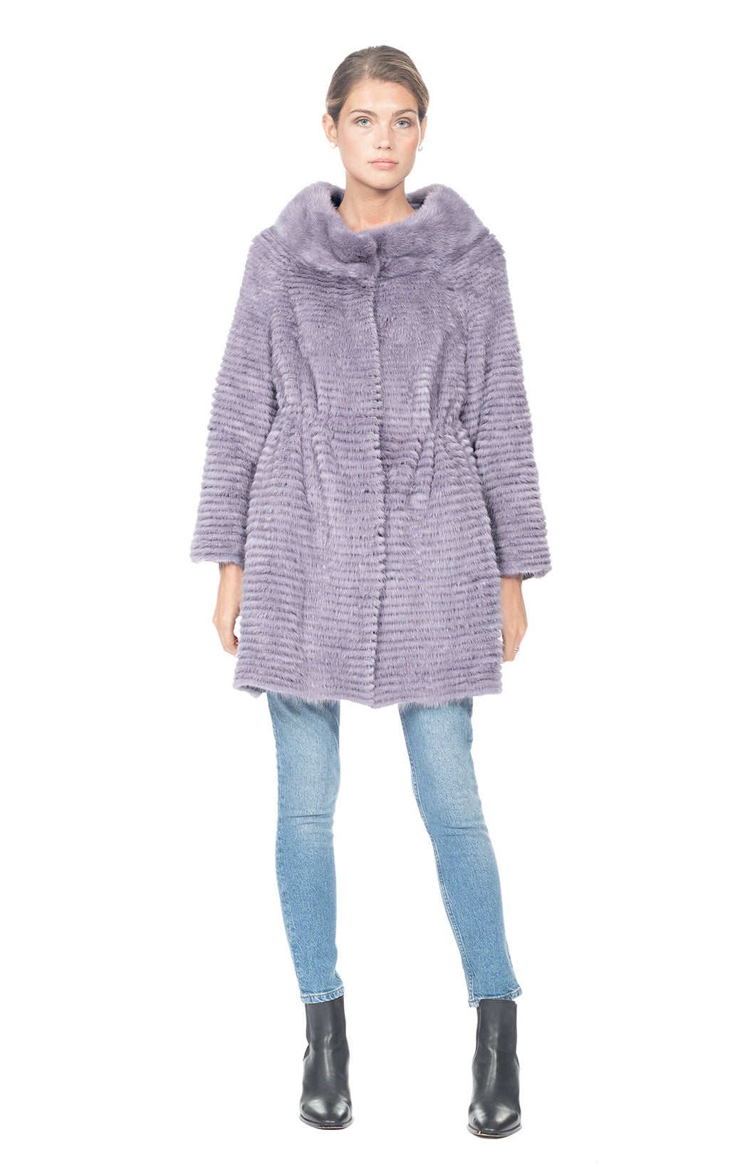 MINK - WOOL LINED COAT - with internal waist tie - LAVENDER