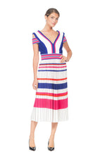 Load image into Gallery viewer, MULTI-COLOR CREPE DRESS, MID-CALF LENGTH SHORT SLEEVE WITH SLOTTED SHOULDER
