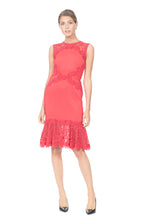 Load image into Gallery viewer, RED PLEATED TULLE DRESS SLEEVELESS WITH EMBROIDERED LACE NECK AND TRIM
