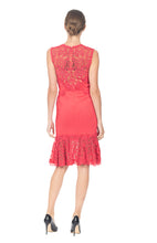 Load image into Gallery viewer, RED PLEATED TULLE DRESS SLEEVELESS WITH EMBROIDERED LACE NECK AND TRIM
