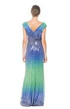 Load image into Gallery viewer, TWO TONE FULL LENTH GOWN V-NECK WITH SEQUINS AND BEADED LACE, SLEEVELESS, BANDED WAIST
