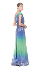 Load image into Gallery viewer, TWO TONE FULL LENTH GOWN V-NECK WITH SEQUINS AND BEADED LACE, SLEEVELESS, BANDED WAIST
