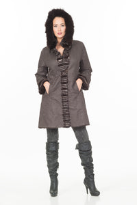 REX RABBIT COAT, HOODED REVERSIBLE - Two Tone