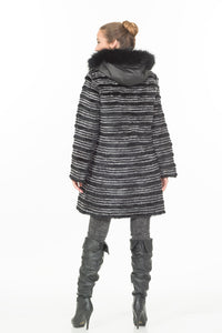 REX RABBIT COAT, HOODED REVERSIBLE - Two Tone