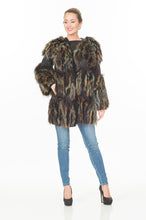 Load image into Gallery viewer, FOX  LEATHER KNITTED COAT - GREEN TWO TONE
