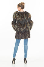 Load image into Gallery viewer, FOX  LEATHER KNITTED COAT - GREEN TWO TONE
