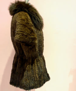 KNITTED MINK VEST FOX COLLAR - BROWN