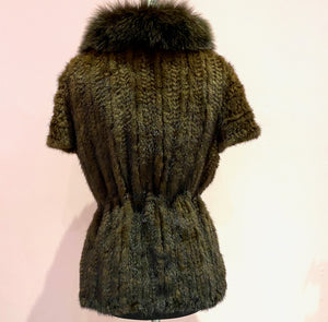 KNITTED MINK VEST FOX COLLAR - BROWN