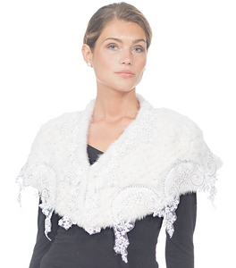 KNITTED MINK SHOULDER WRAP w/ Lace and Sequin Trim