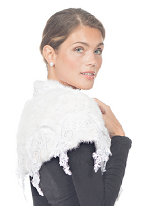 KNITTED MINK SHOULDER WRAP w/ Lace and Sequin Trim