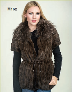 KNITTED MINK VEST FOX COLLAR - BROWN