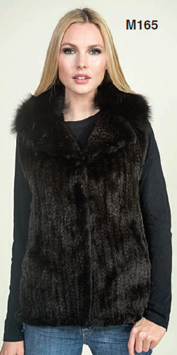 KNITTED MINK VEST WITH FOX COLLAR - BLACK