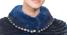 Load image into Gallery viewer, MINK  with CRYSTAL COLLAR AND FOX CUFFS - WOOL LINED COAT ROYAL BLUE
