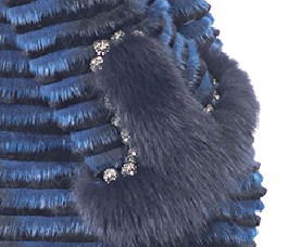 MINK  with CRYSTAL COLLAR AND FOX CUFFS - WOOL LINED COAT ROYAL BLUE