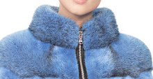 Load image into Gallery viewer, MINK JACKET - SKY BLUE - ZIPPERED  WITH SILK LINING
