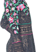 BLACK DAHLIA FLORAL EMBROIDERED GOWN WITH 'V' NECK AND LONG SLEEVES