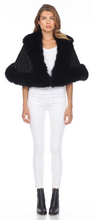 Load image into Gallery viewer, FOX TRIMMED WRAP - BLACK FOX TRIM - BLACK BODY INTER-LACED CRYSTALS
