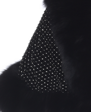 Load image into Gallery viewer, FOX TRIMMED WRAP - BLACK FOX TRIM - BLACK BODY INTER-LACED CRYSTALS
