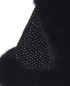 FOX TRIMMED WRAP - BLACK FOX TRIM - BLACK BODY INTER-LACED CRYSTALS