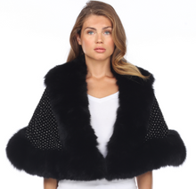 Load image into Gallery viewer, FOX TRIMMED WRAP - BLACK FOX TRIM - BLACK BODY INTER-LACED CRYSTALS
