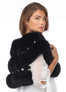 FOX CAPE - BLACK with EMBEDDED PEARLS