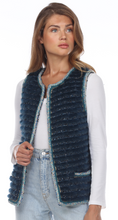 Load image into Gallery viewer, MINK VEST - BLUE - POCKET &amp; EDGES TRIMMED - LAYERED LOOK
