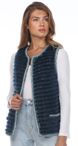 MINK VEST - BLUE - POCKET & EDGES TRIMMED - LAYERED LOOK