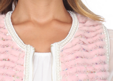 Load image into Gallery viewer, MINK VEST - PINK - PEARL LINED TRIM NECK &amp; POCKETS - ZIPPERED FRONT
