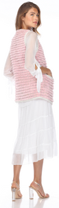 MINK VEST - PINK - PEARL LINED TRIM NECK & POCKETS - ZIPPERED FRONT