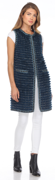 MINK VEST - BLUE - KNEE LENGTH - TRIMMED EDGES and POCKETS