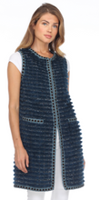 Load image into Gallery viewer, MINK VEST - BLUE - KNEE LENGTH - TRIMMED EDGES and POCKETS
