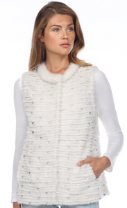 MINK VEST - WHITE - LAYERED LOOK - FLASHLET TRIMMED COLLAR & ACCENTS